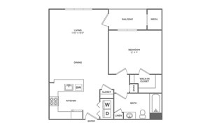 Floorplan One Bedroom One Bath (736 SF)